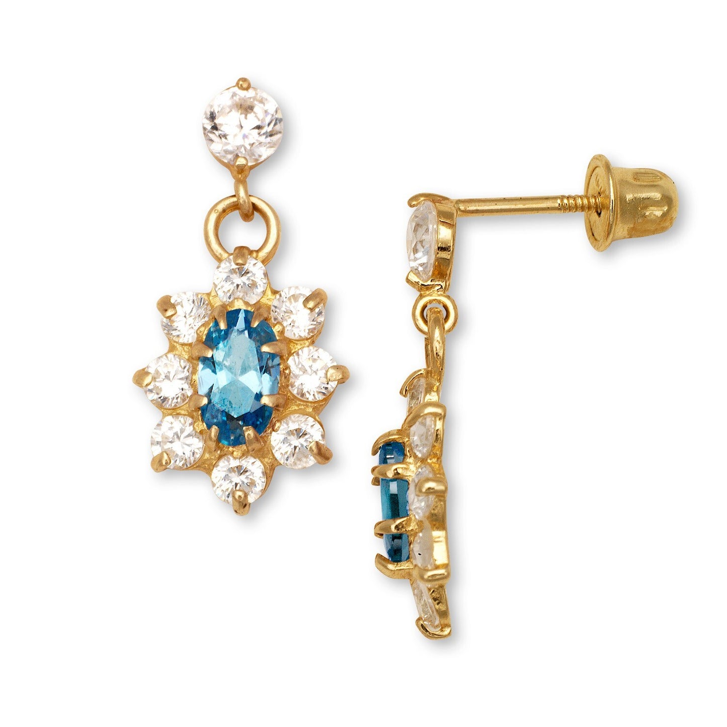 14K Yellow & White Gold Dangle Flower Shape Earrings for Women