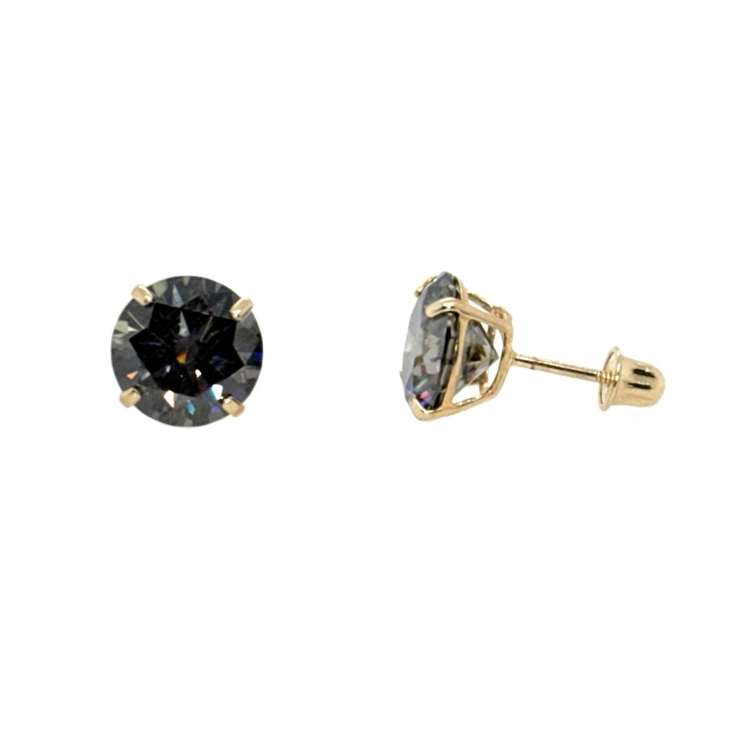 14K Gold GRA Certified D-VVS1 Round Grey Moissanite Screw Back Studs Earrings