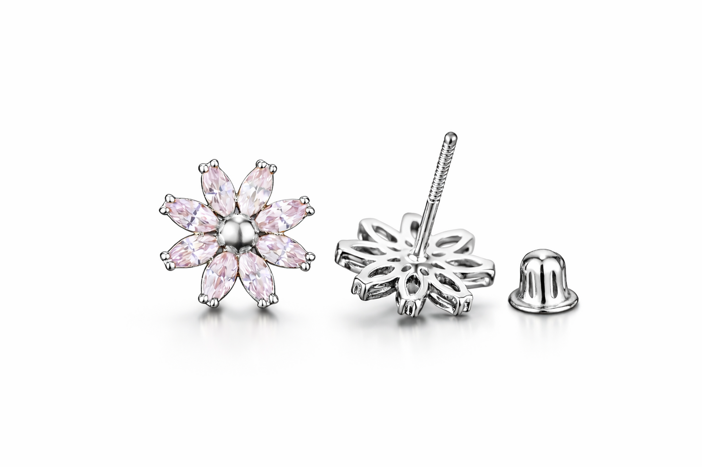 14k Yellow and White Gold CZ Birthstone Flower Stud Earring