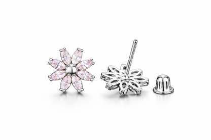 14k Yellow and White Gold CZ Birthstone Flower Stud Earring