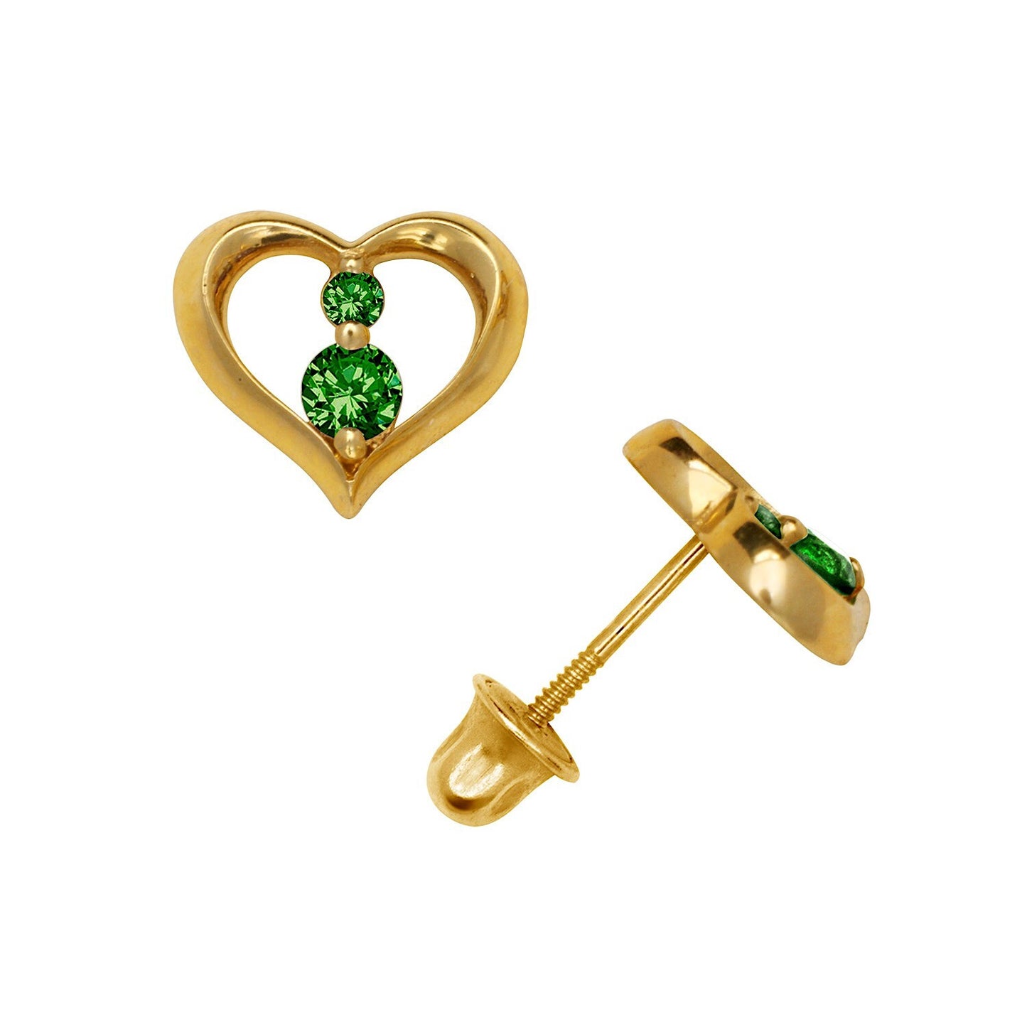 14K Yellow & White Gold Beutiful CZ Heart Shaped Stud Earrings for Women