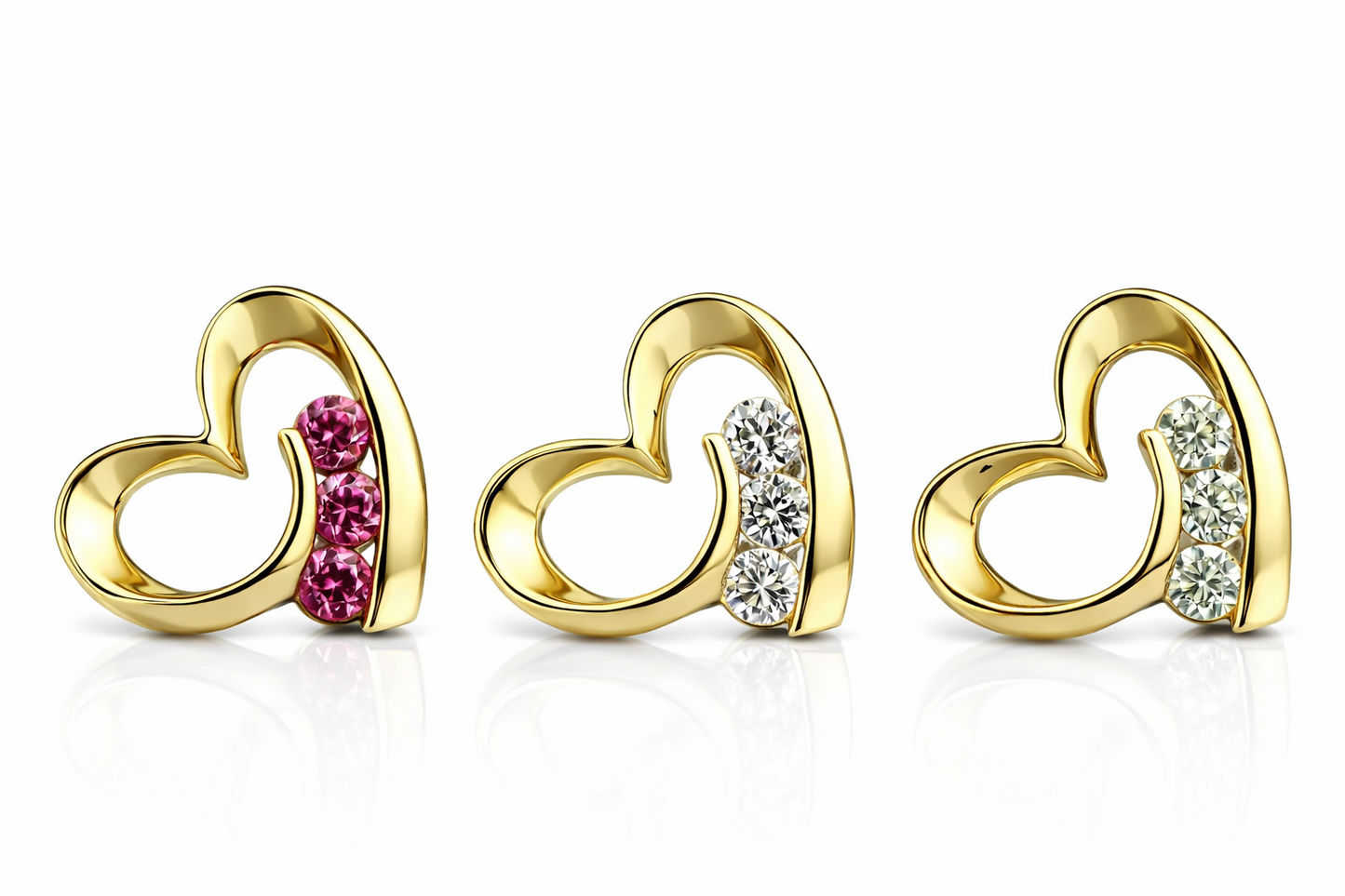 14k Solid Yellow White Gold Heart Shape CZ Stud Earrings