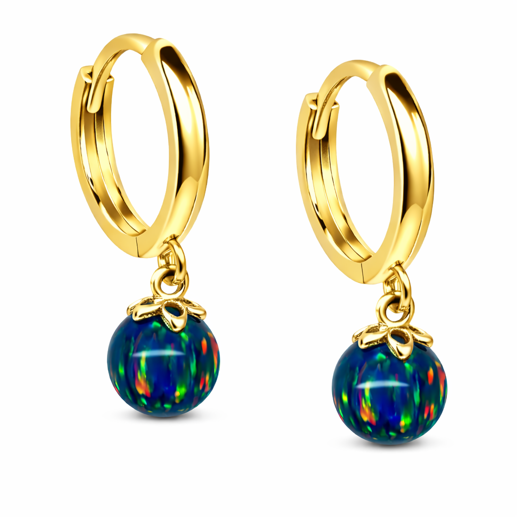 14k Yellow / White Gold Opal Huggie Dangle Earrings