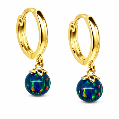14k Yellow / White Gold Opal Huggie Dangle Earrings