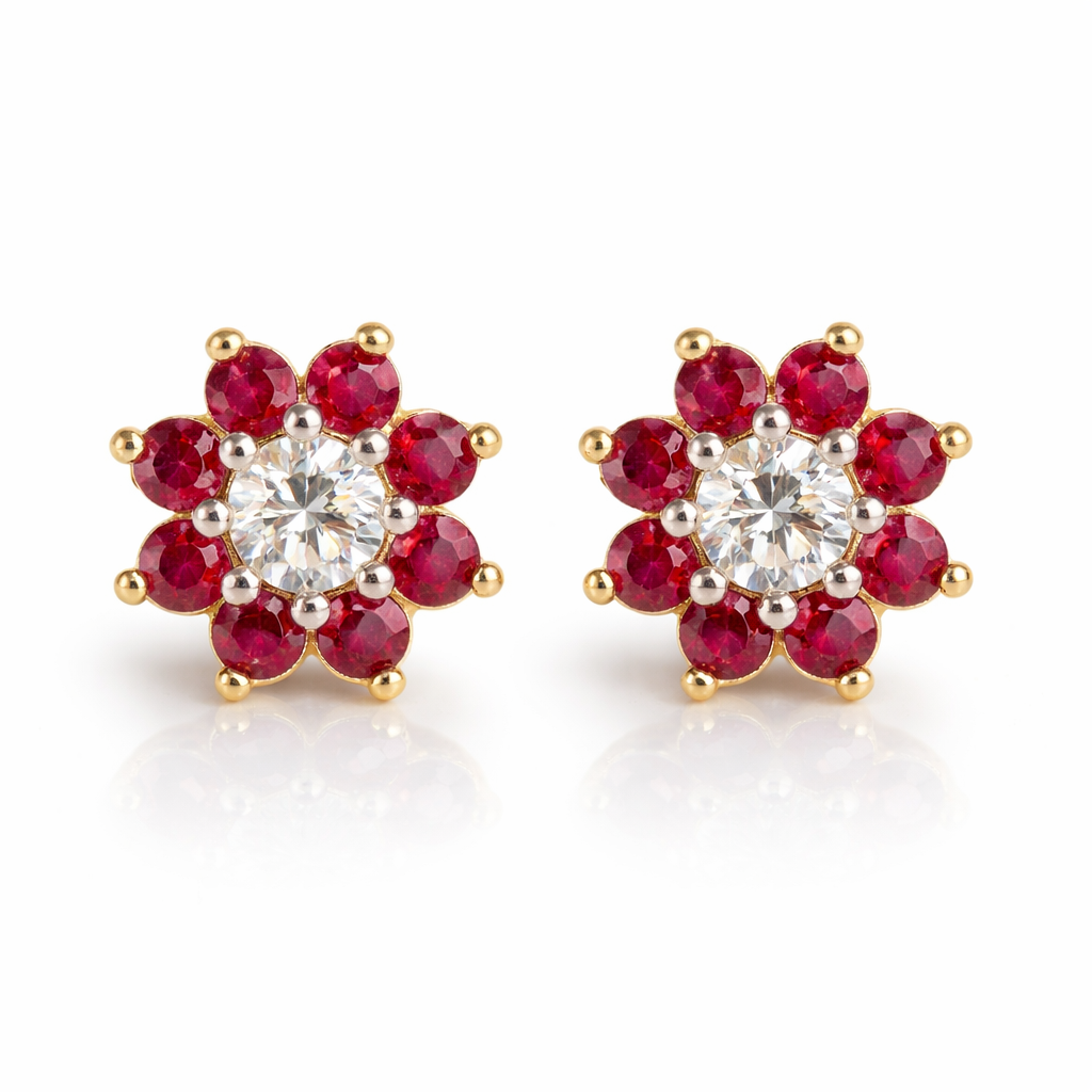 14k Yellow Gold Flower Stud Earrings with screw back