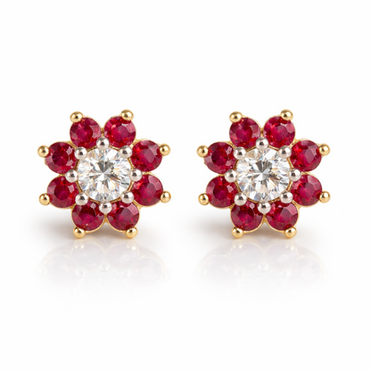 14k Yellow Gold Flower Stud Earrings with screw back