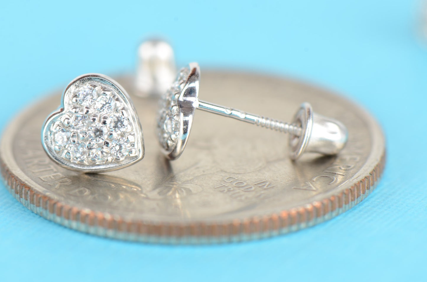 14K Yellow and White Gold Heart CZ Stud Earrings