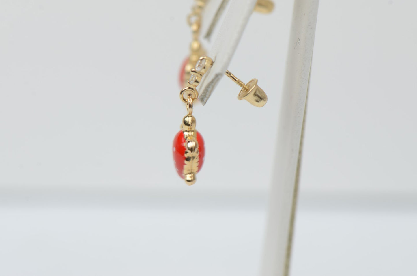 14K Solid Yellow Gold Turtle Enamel Dangle Screw Back Baby Earrings