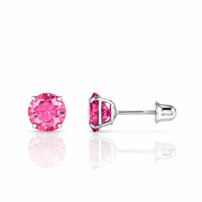 14K Solid White Gold 4mm Round Birthstone Stud Earrings with screw back