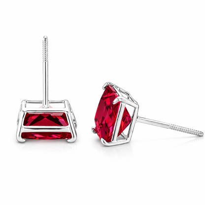 14K Solid White Gold Square Princess Cut CZ Birthstone Stud Earrings All Size