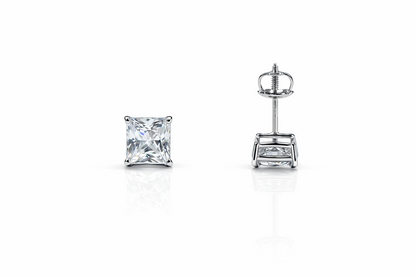 14k White Gold Beautiful Square AAA Quality CZ Screw Back  Earrings for Women