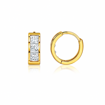 14K Yellow Gold Princess Cut Huggie Hoop Earrings