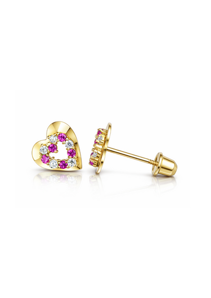14k Solid Yellow or White Gold Heart Shape CZ Stud Earrings