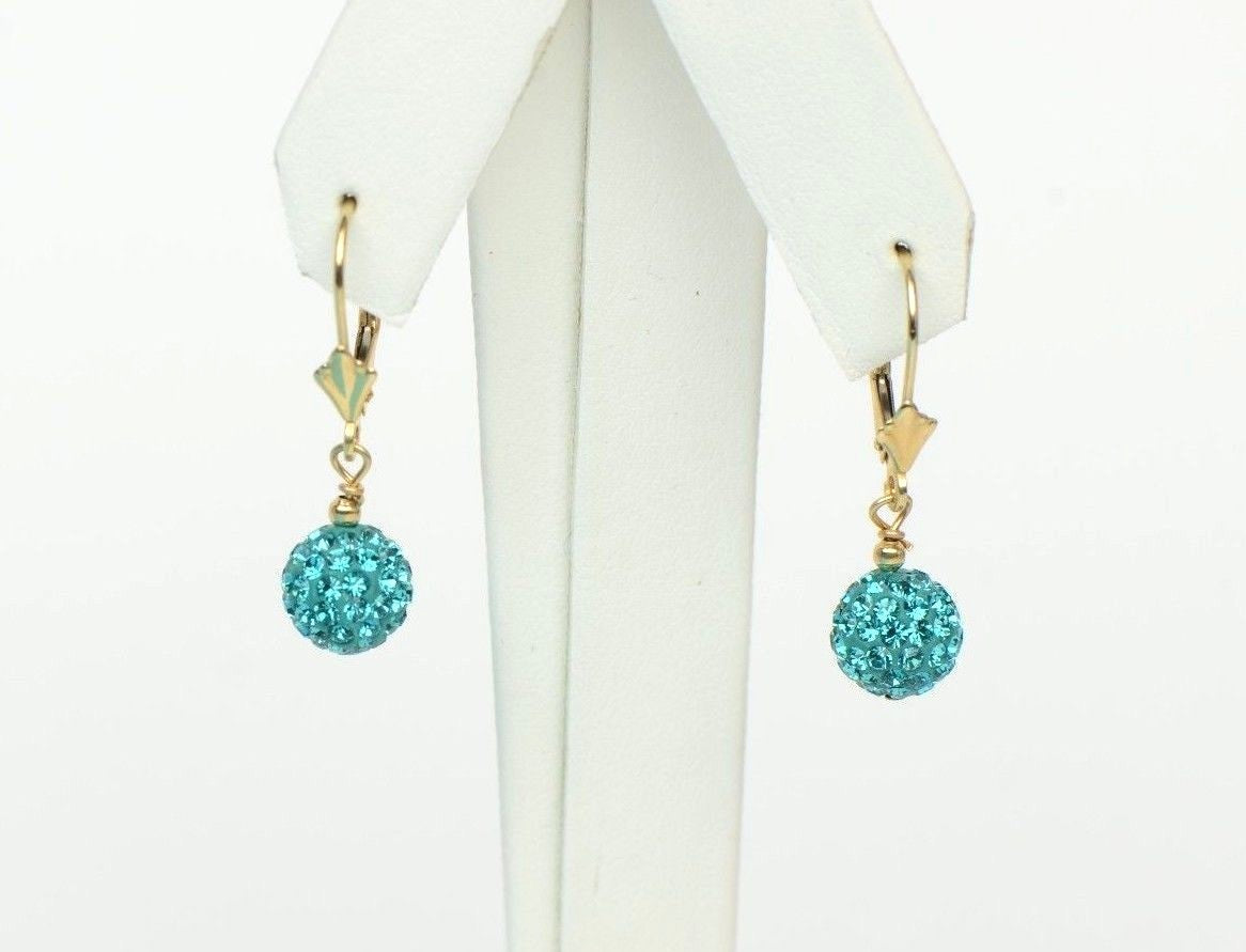 14K Yellow Gold Leverback Dangle Earrings with Genuine Czech Crystals