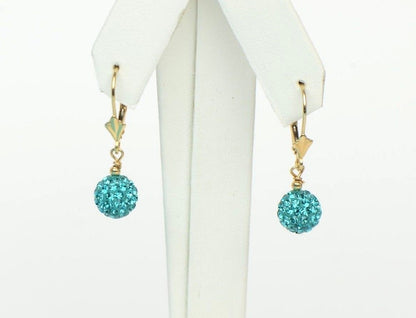 14K Yellow Gold Leverback Dangle Earrings with Genuine Czech Crystals