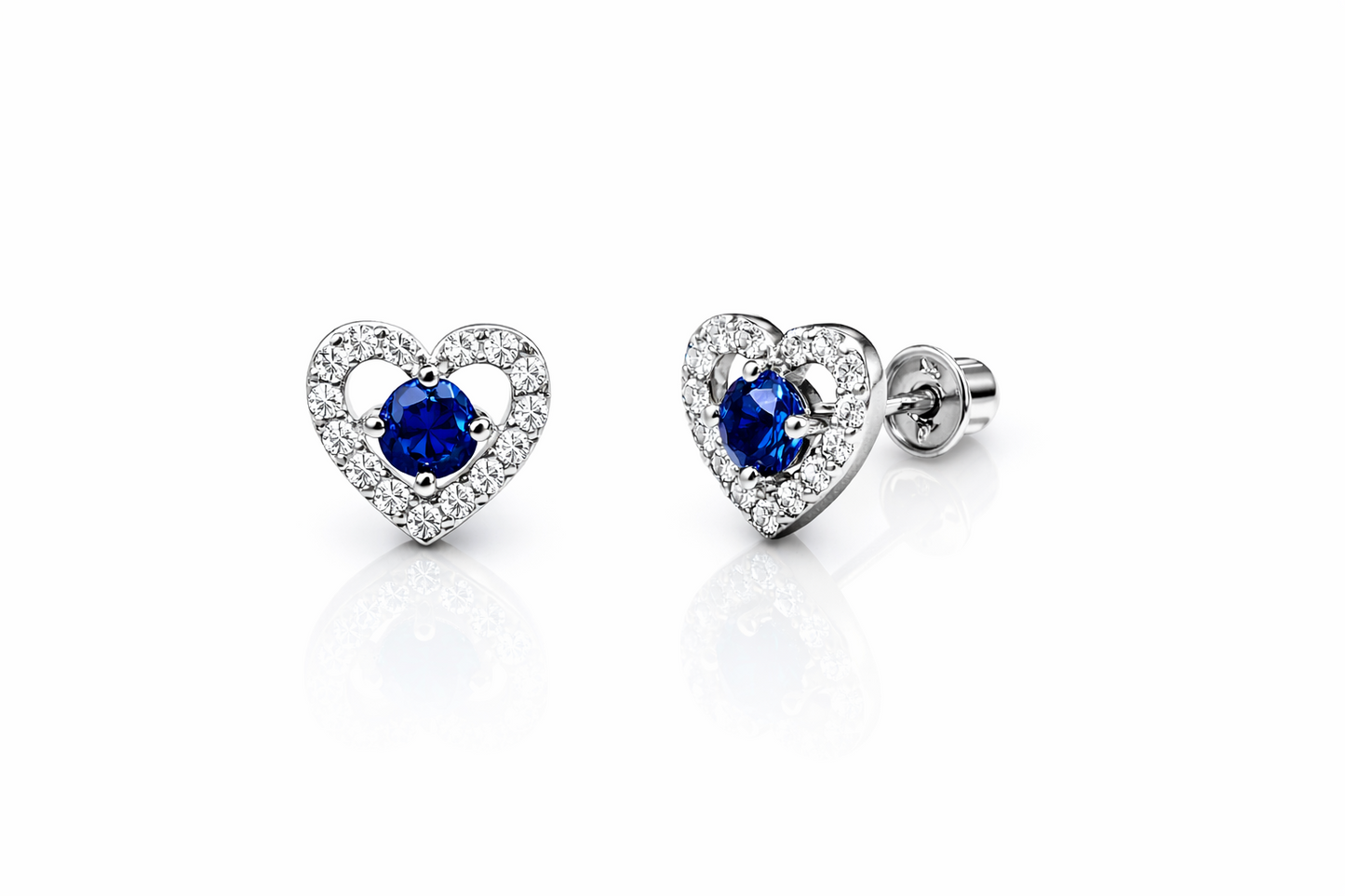 14k Solid Yellow and White Gold Heart Stud Earrings