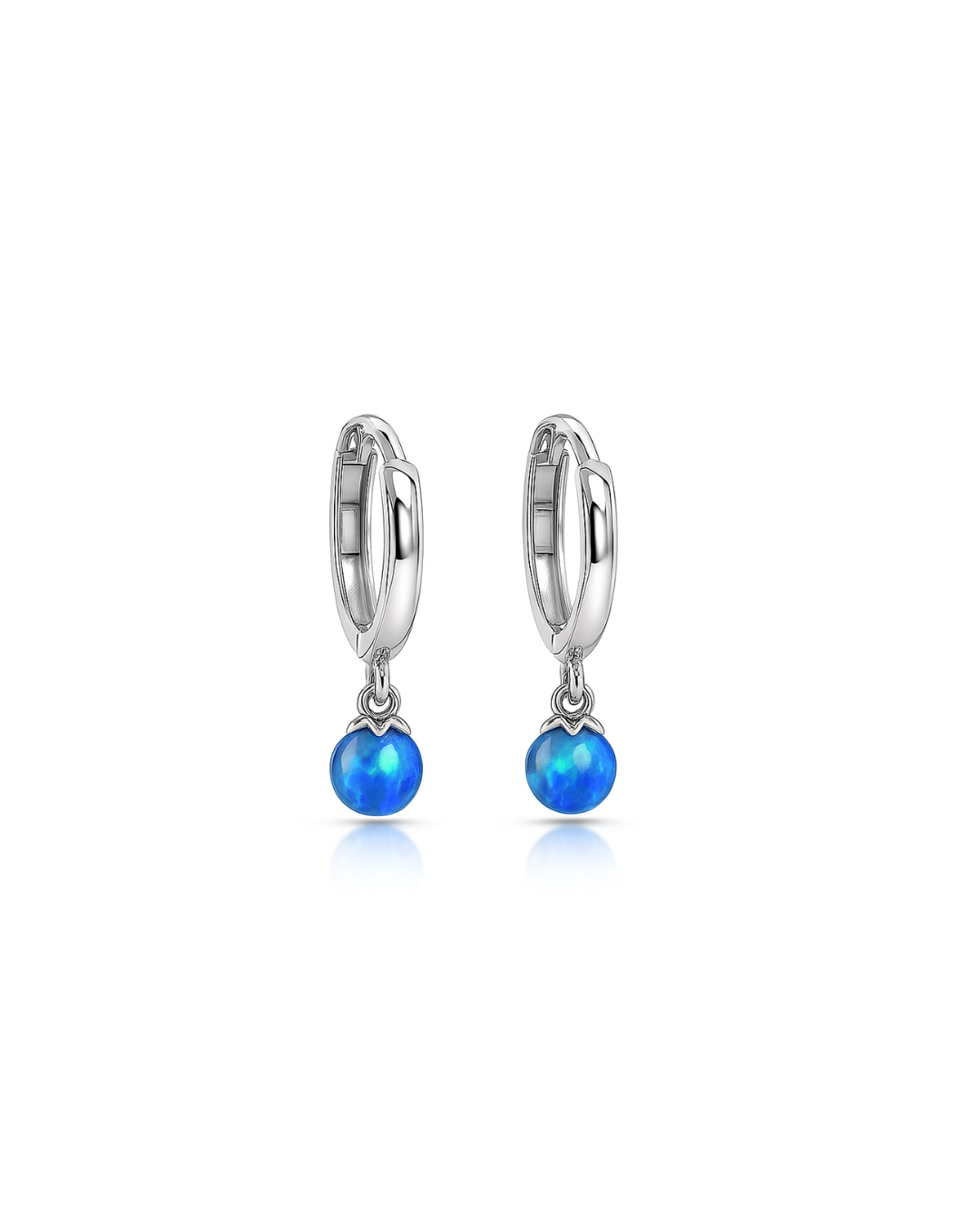 14k Yellow / White Gold Blue Opal Huggie Dangle Earrings