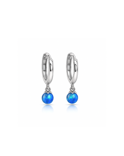 14k Yellow / White Gold Blue Opal Huggie Dangle Earrings