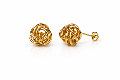 14K Yellow and White Gold Polished Love Knot Stud Earrings