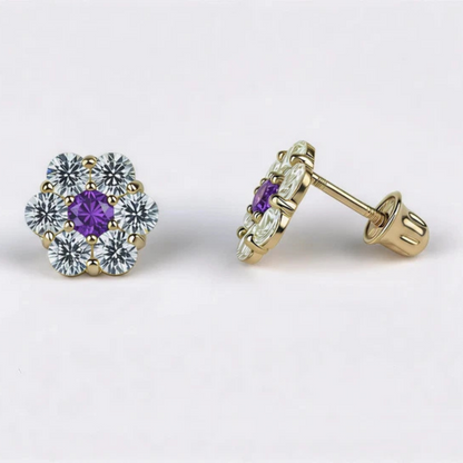 14K Yellow Gold Beautiful Flower CZ Stud Earrings for Women