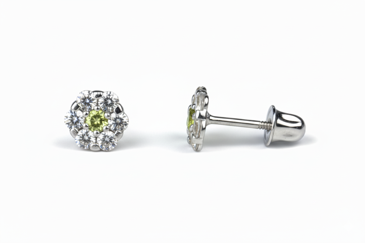 14K White Gold Flower Shaped  Screw Back Stud Earrings for Women