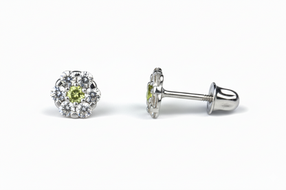 14K White Gold Flower Shaped  Screw Back Stud Earrings for Women