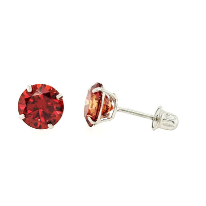 14K Gold GRA Certified D-VVS1 Round Garnet Moissanite Screw Back Studs Earrings