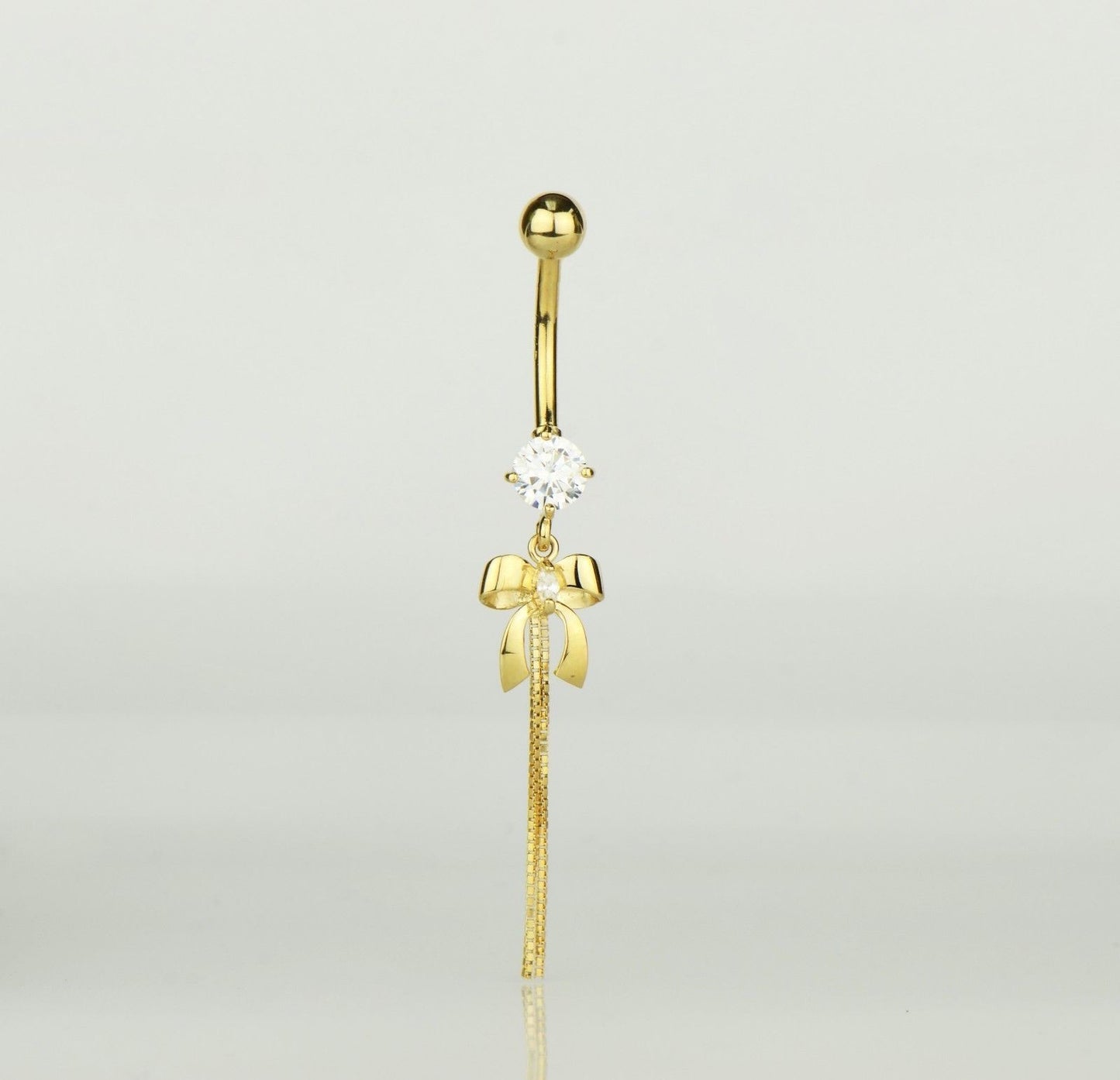 14k Yellow or White Gold Belly Button Dangle CZ Bow Tie Barbel Bar Ring