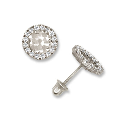 14K Yellow & White Gold Large Round Shaped CZ Earrings for Women