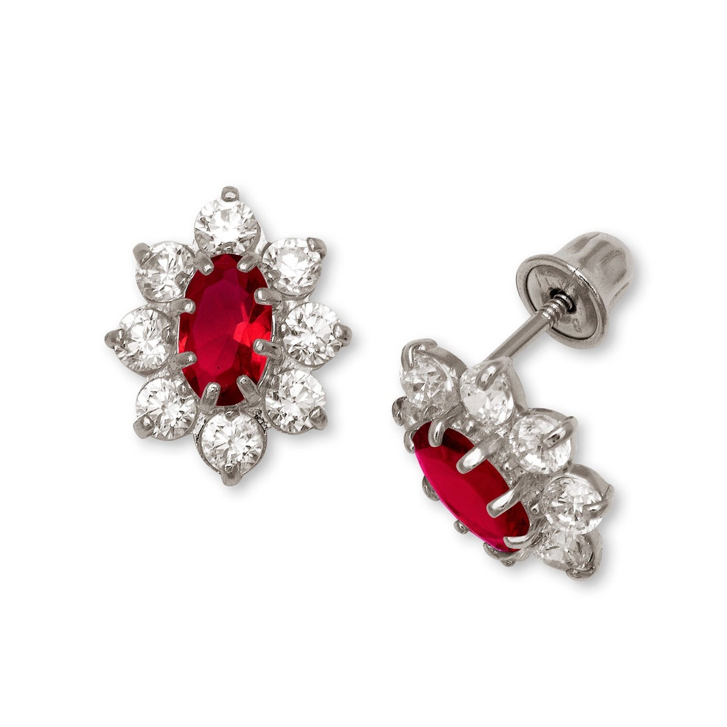14K Yellow & White Gold CZ Flower Stud Screw Back Earrings for Women