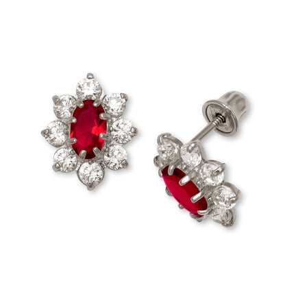 14K Yellow & White Gold CZ Flower Stud Screw Back Earrings for Women