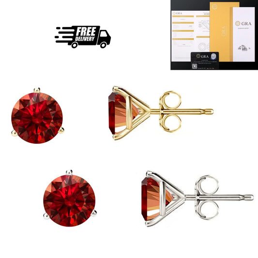 14KGold GRACertifiedD-VVS1 Garnet Moissanite Martini PushBack Stud Earrings