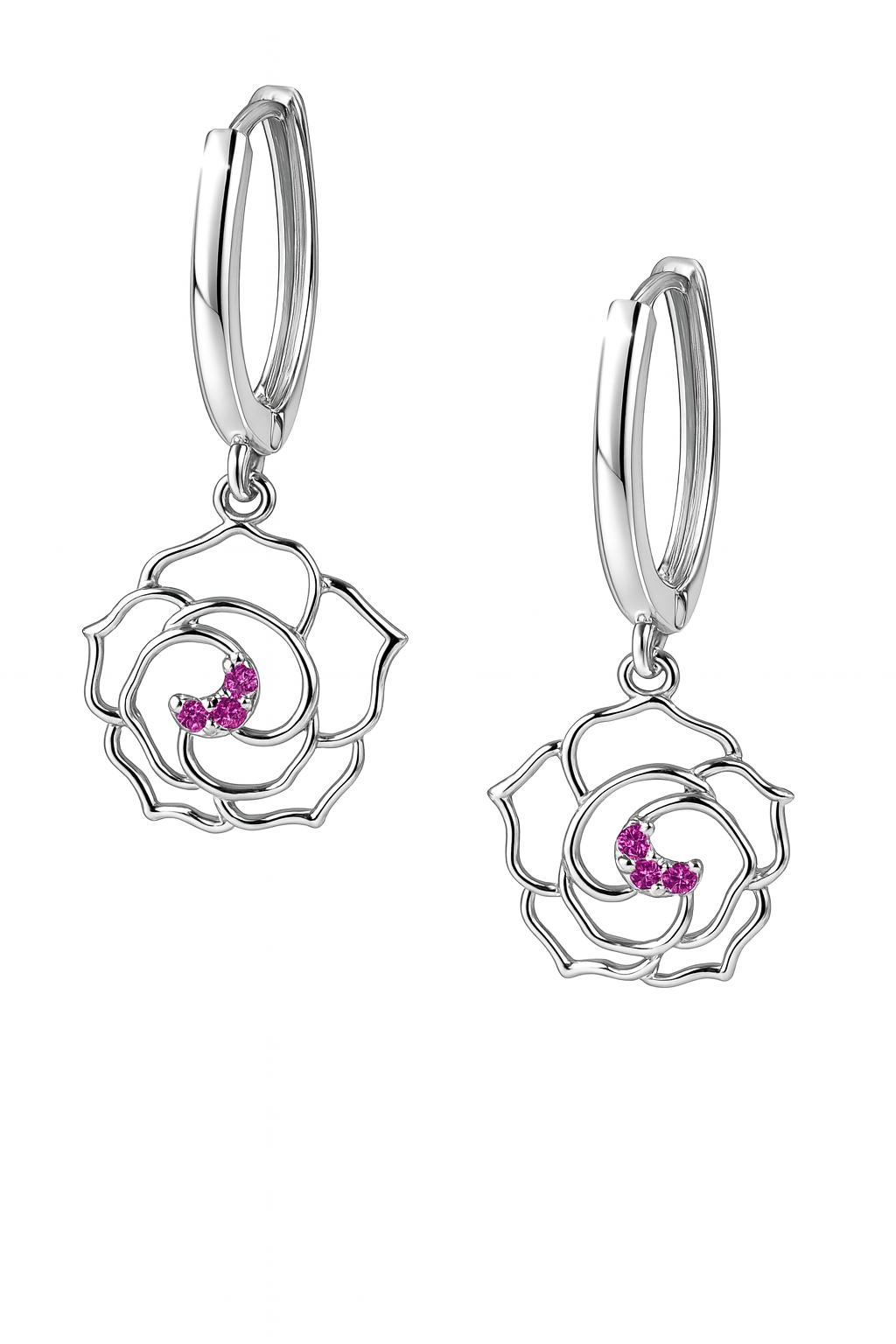 14k Yellow / White Gold Dangle CZ Flower Huggie Earrings