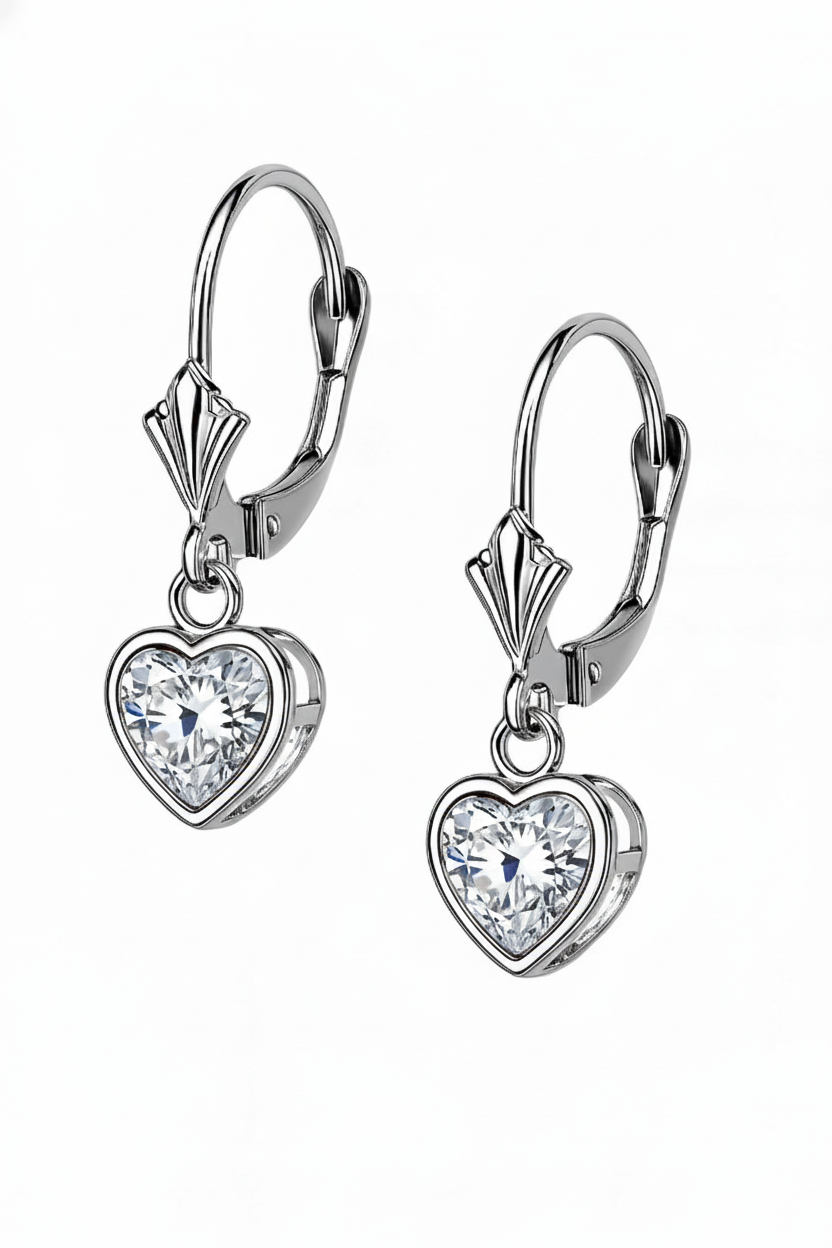 14k White Gold Heart Bezel Birthstone Earrings 6x6 MM