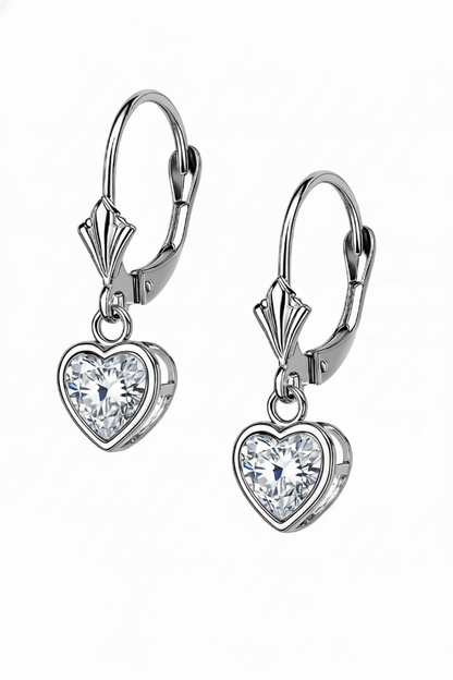 14k White Gold Heart Bezel Birthstone Earrings 6x6 MM