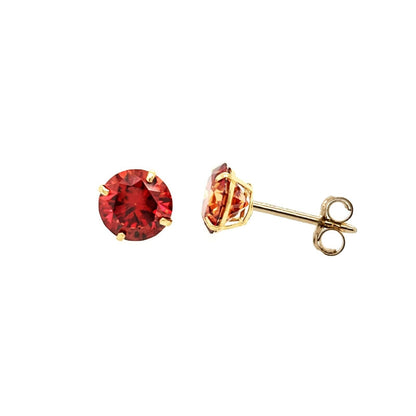 14K Gold GRA Certified D-VVS1 Round Garnet Moissanite Push Back Studs Earrings