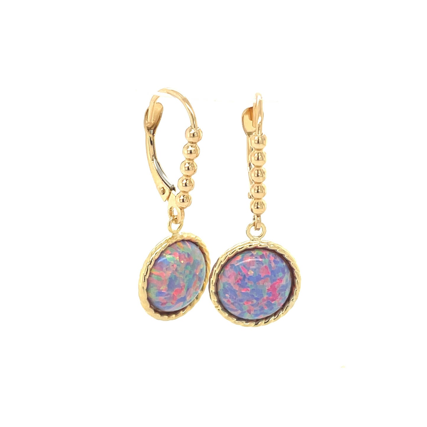 14K Yellow or White Gold Flat Opal Leverback  Earrings