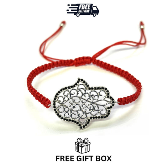 925 Sterling Silver  C Z Hamsa Bracelet 6" Adjustable to 11"