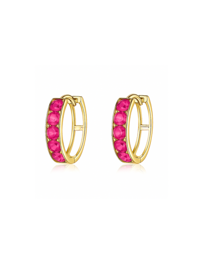14k Yellow Gold CZ Birthstones Huggie Earrings
