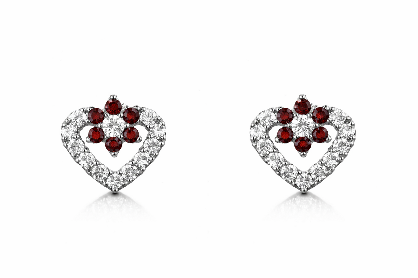 14K White Gold CZ Heart Shape Stud Earrings