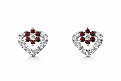 14K White Gold CZ Heart Shape Stud Earrings