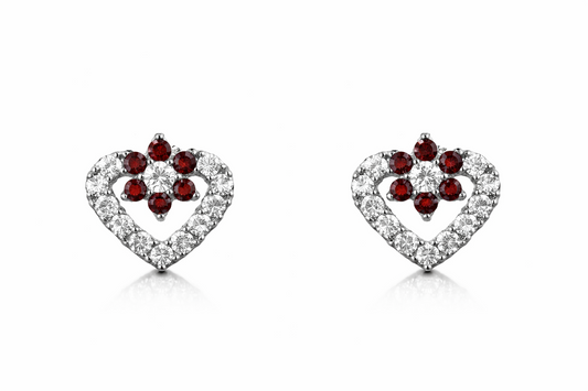 14K White Gold CZ Heart Shape Stud Earrings