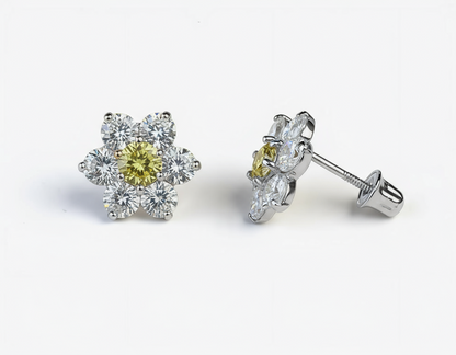 14k White Gold Beautiful Flower Shaped Stud Screw Back Earrings for Women