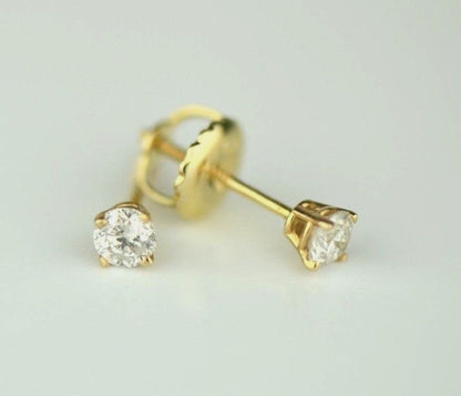 14k Yellow Gold Round Diamond Stud Earring with Screw Back .22 PT TW
