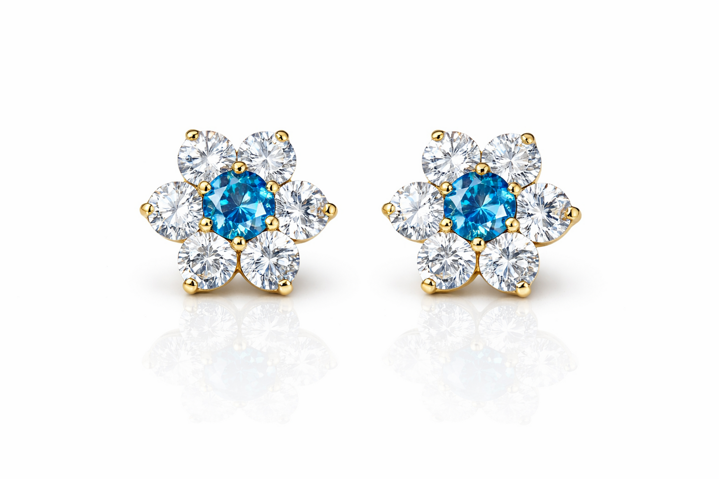 14k White Gold Flower Stud CZ Earrings screw back