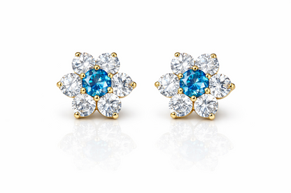 14k White Gold Flower Stud CZ Earrings screw back