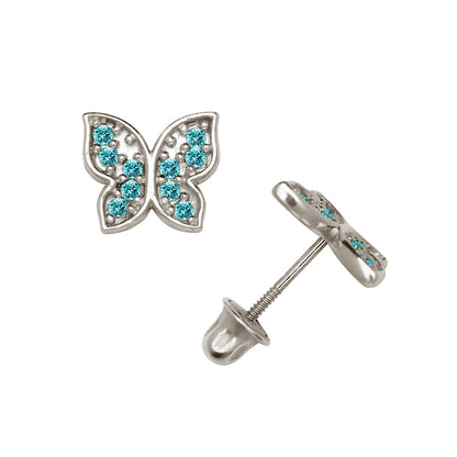 14K Yellow & White Gold CZ  Pretty Butterfly Studs Earrings for Girls