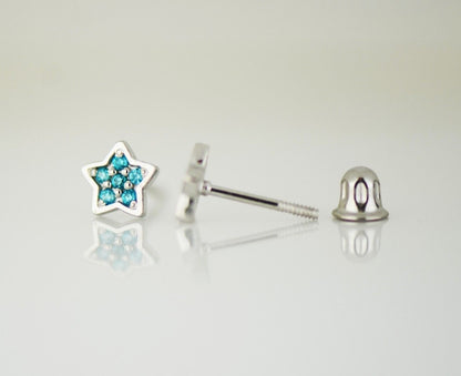 14k White Gold CZ Star Stud Earrings
