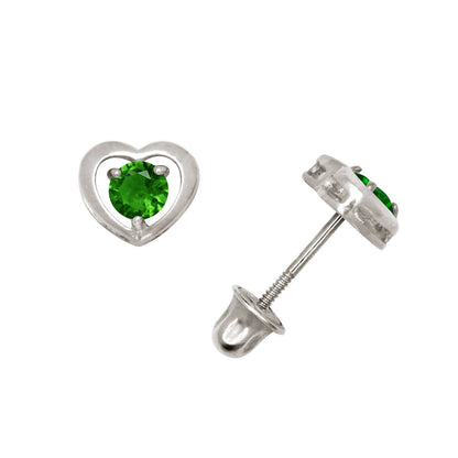 14K Yellow & White Gold Elegant CZ Heart Shaped Stud Earrings for Women