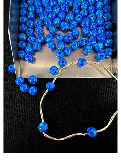 Full Drilled Dark Blue Synthetic Lab Created Opal Round Beads 4mm OP27